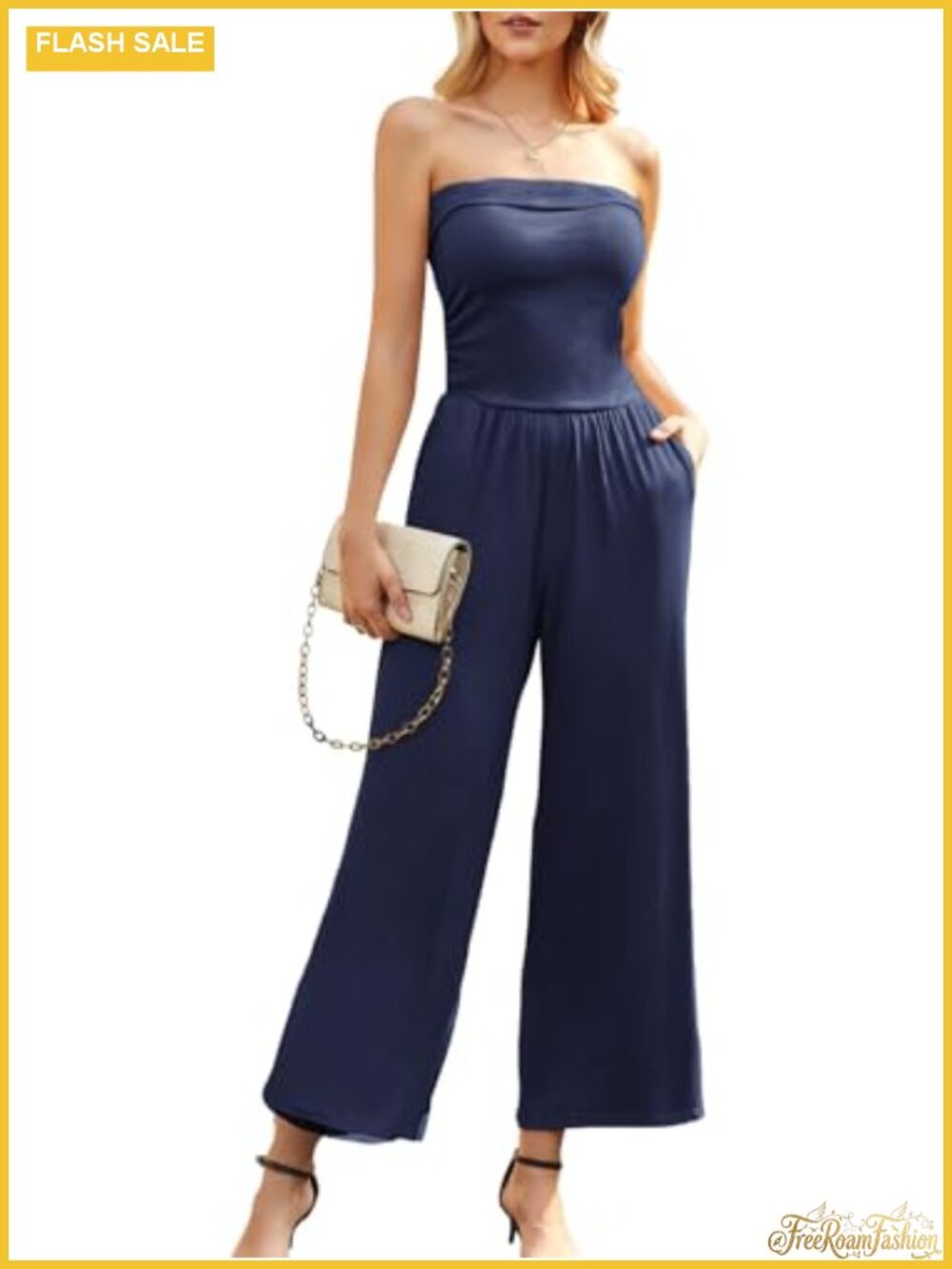 Strapless Wide Leg Jumpsuit Romper with Pockets